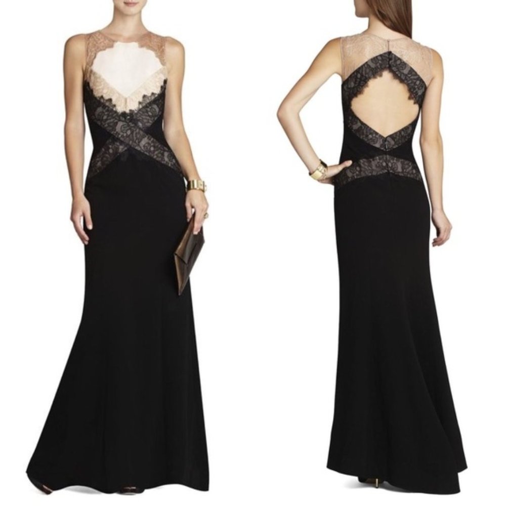 BCBGMaxAzria Black and Nude Formal Lace Dress